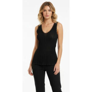 Vintage Chanel Tank Top Black Shirt Knit Rayon Ruffle 36